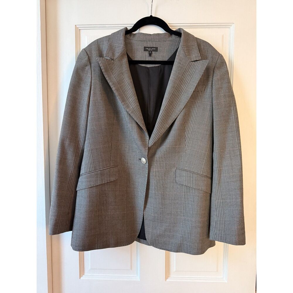 Rag & Bone Grey Glen Plaid Wool Blend Peak Lapel Blazer Red Windowpane Size 12